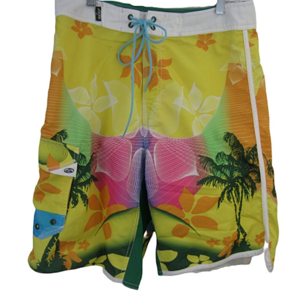 Reef Board Shorts Men swim trunks sz 31 tropical Hawaiian print front pocket